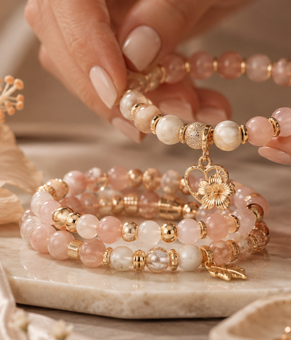 The Ohana Collection Gift bracelet for wife friend daughter sistyer pink pearl and gold for women